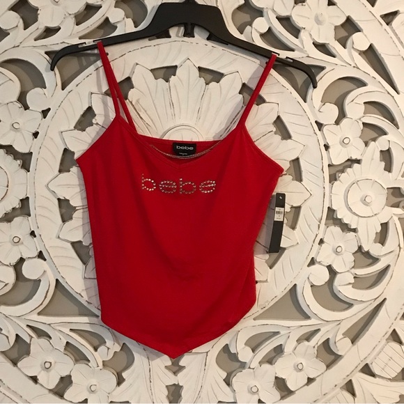 NWT bebe red sequin top w/draping chain across chest Sz M - Picture 1 of 7